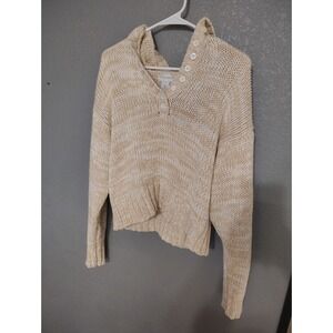 Soft Surroundings Women's Hooded Chunky Knit Sweater in Beige Size M 100% Cotton